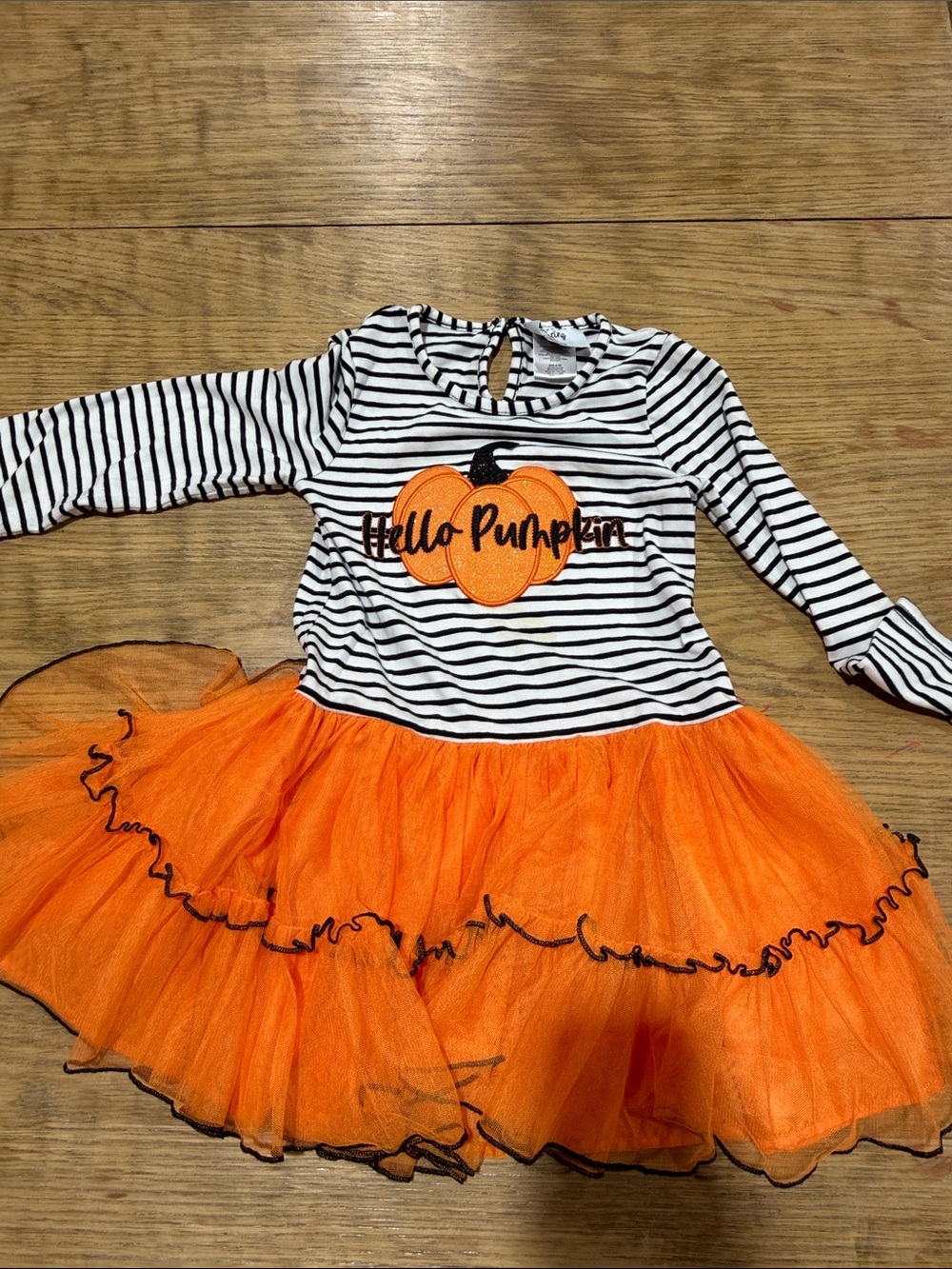 Black & White Striped Kids Dress with Orange Tulle Skirt